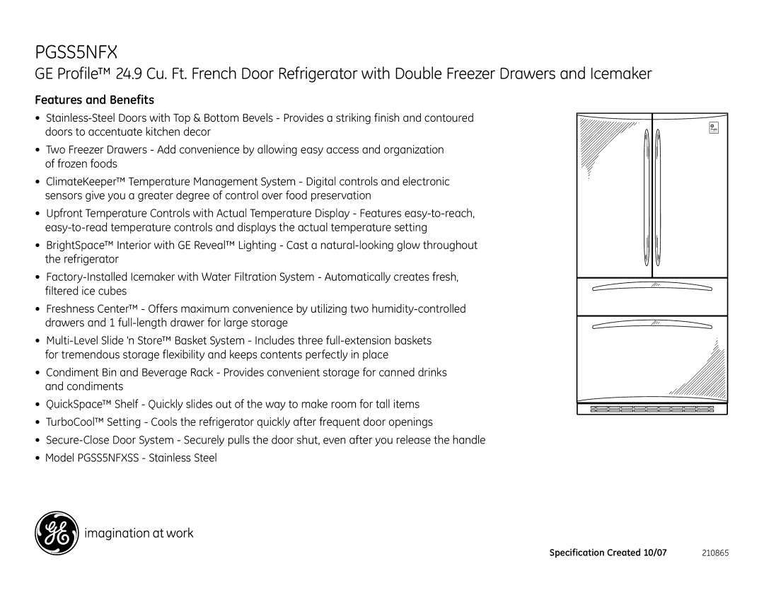 GE PGSS5NFXSS dimensions Features and Benefits 