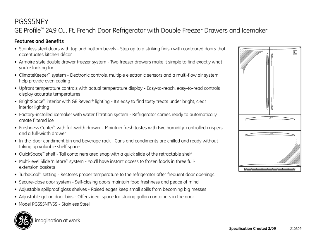 GE PGSS5NFYSS dimensions Features and Benefits 