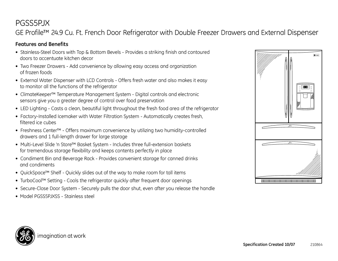 GE PGSS5PJXSS dimensions Features and Benefits 