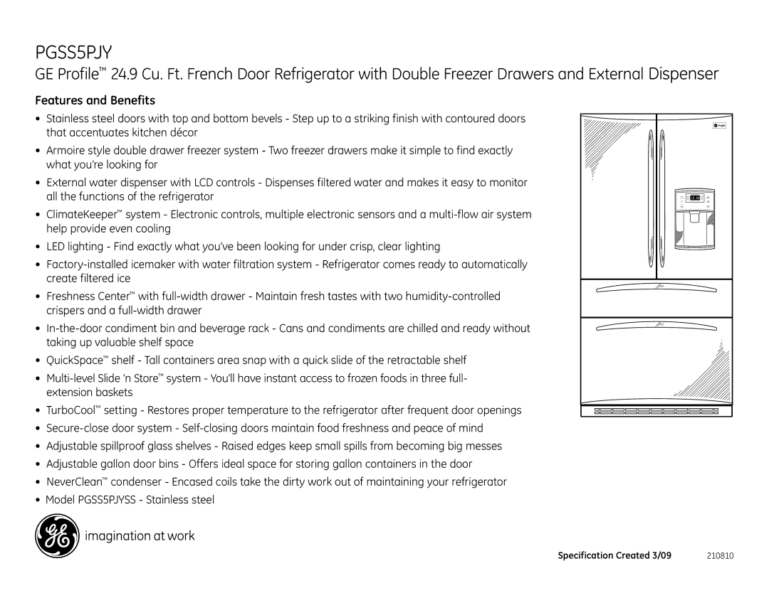 GE PGSS5PJY dimensions Features and Benefits 