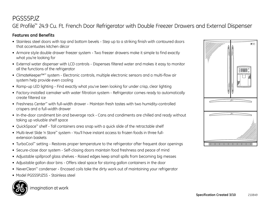 GE PGSS5PJZSS dimensions Features and Benefits 