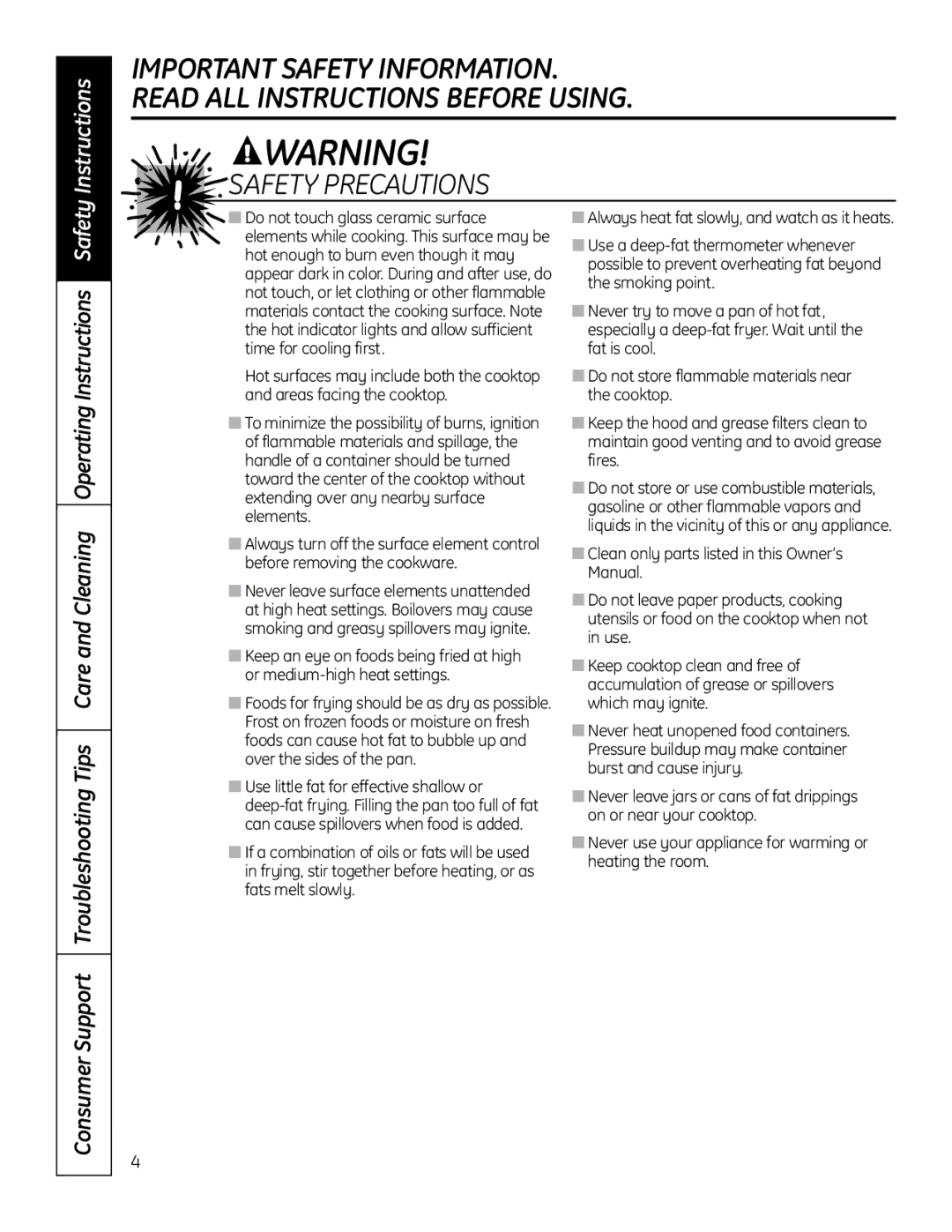 GE PHP960SMSS manual Safety Precautions 