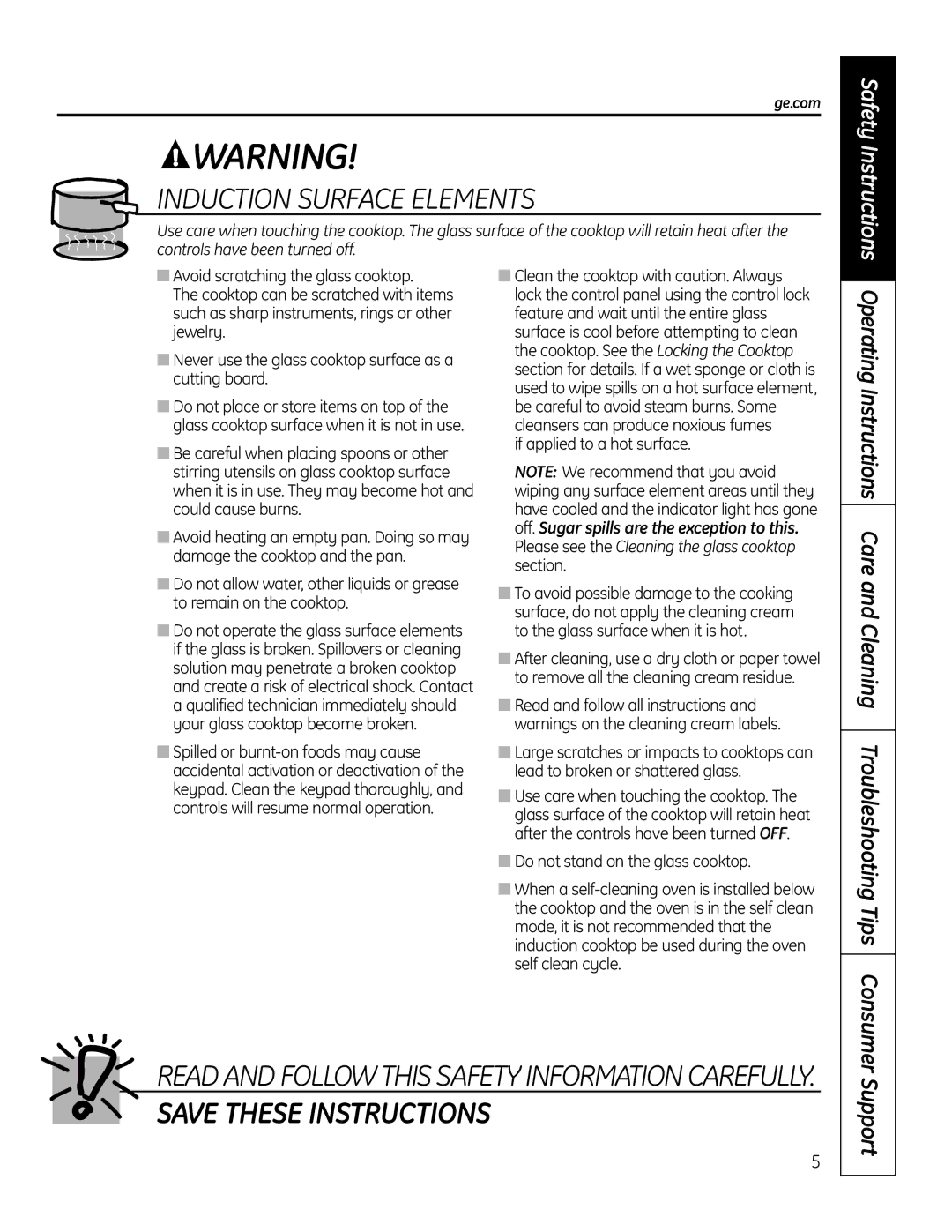 GE PHP960SMSS manual Induction Surface Elements, Ge.com 