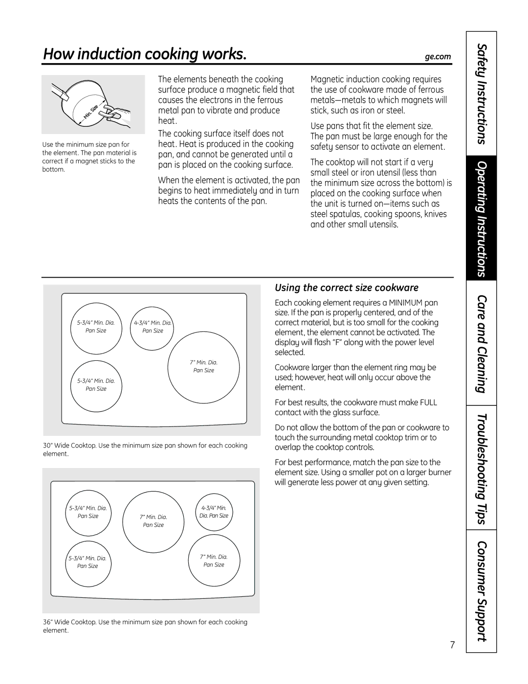 GE PHP960SMSS manual How induction cooking works, Tips, Consumer Support, Safety, Using the correct size cookware 