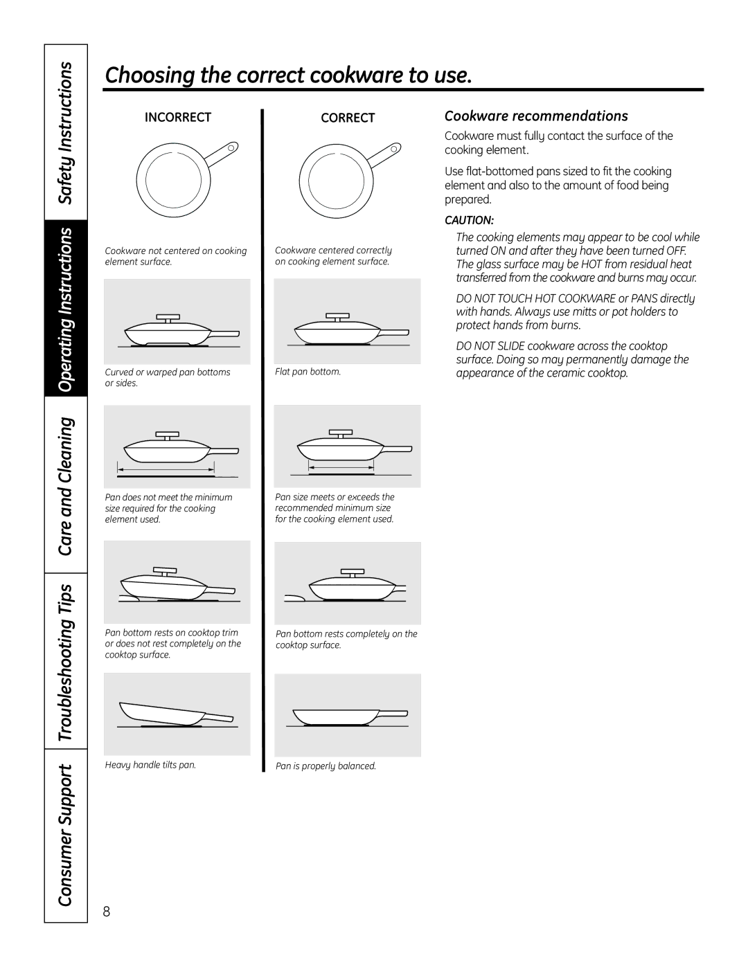 GE PHP960SMSS manual Choosing the correct cookware to use, Instructions, Safety, Consumer Support Troubleshooting Tips Care 