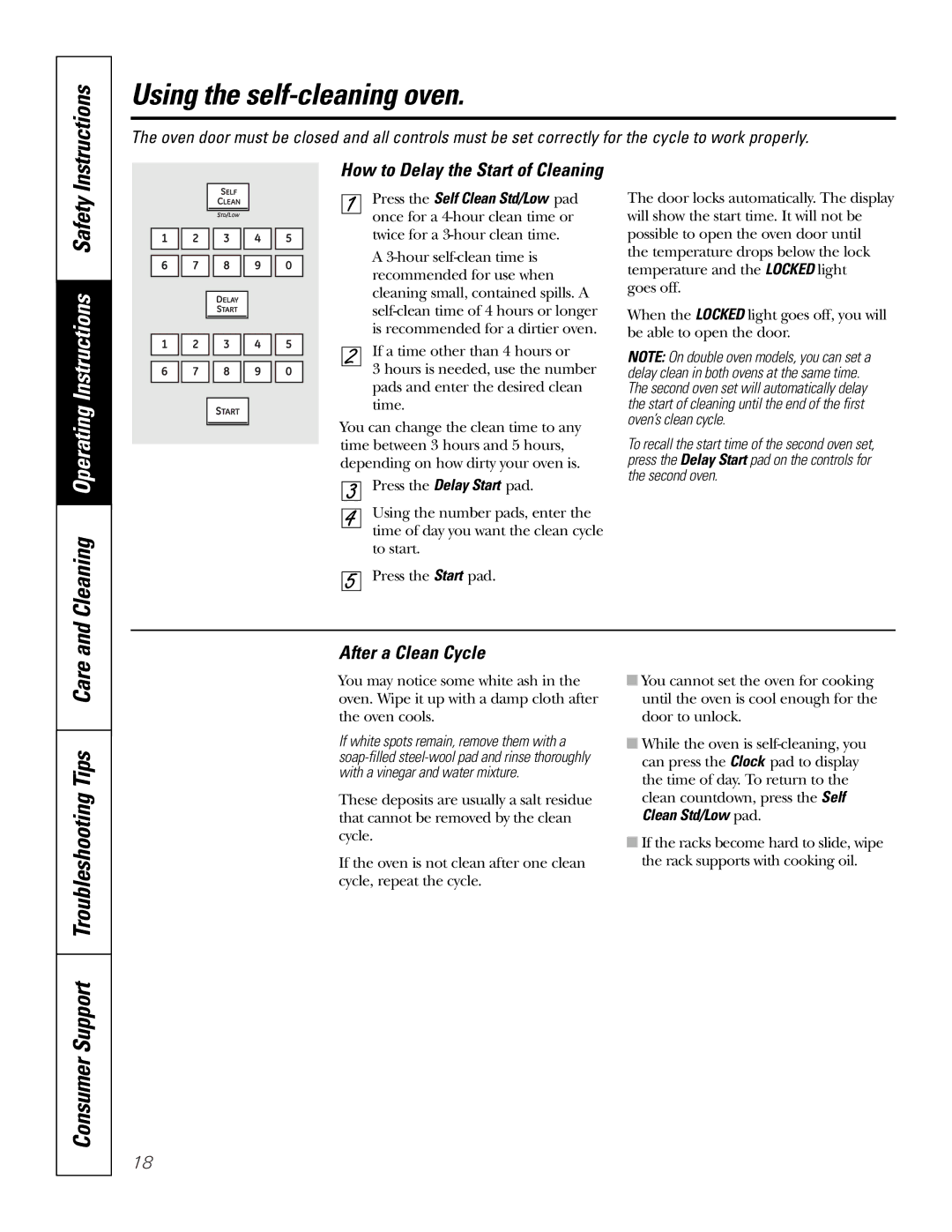 GE PK916 owner manual After a Clean Cycle, How to Delay the Start of Cleaning 