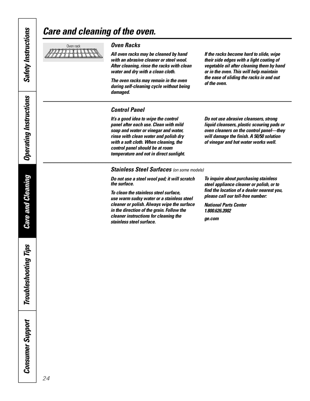 GE PK916 owner manual Oven Racks, Control Panel 
