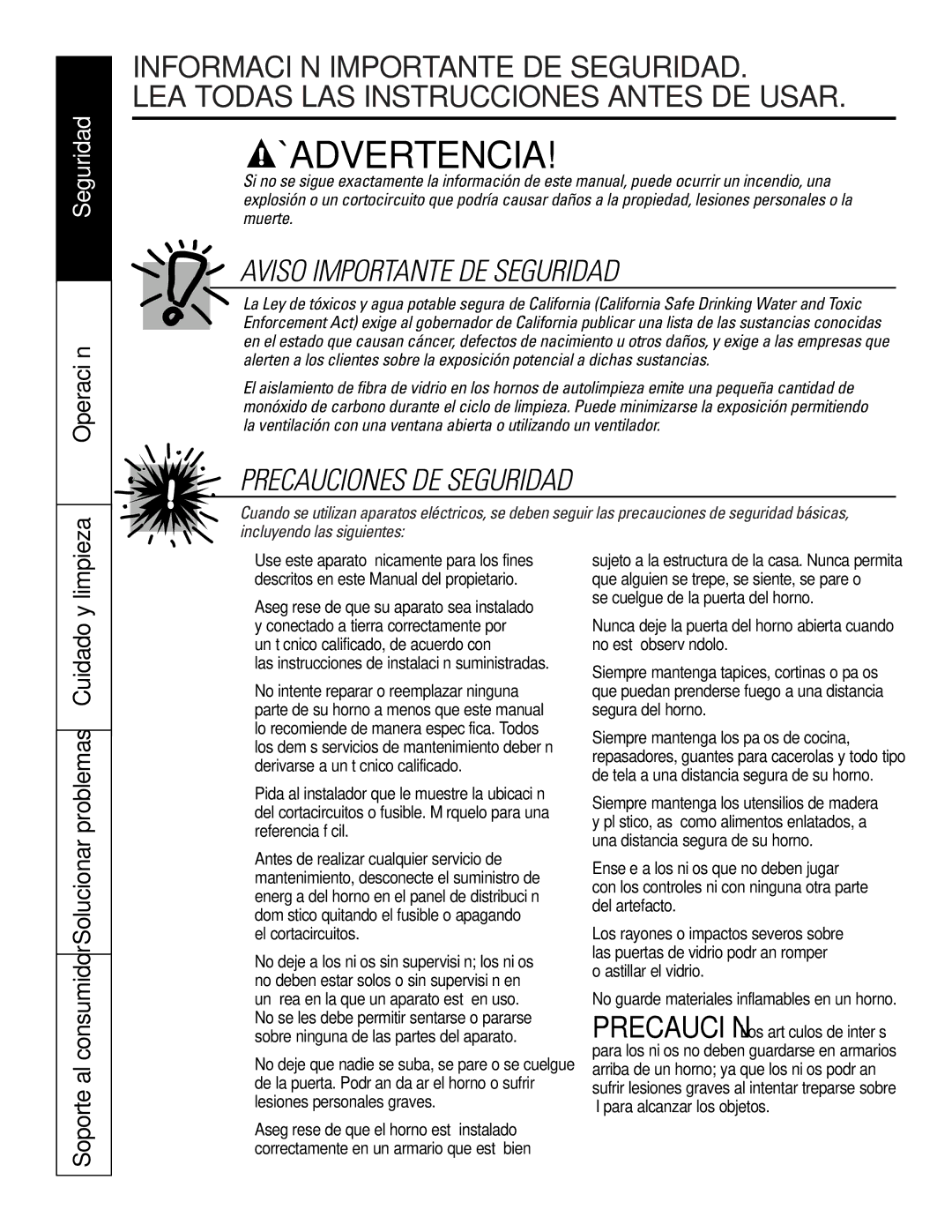 GE PK916 owner manual ¡Advertencia, Operación 