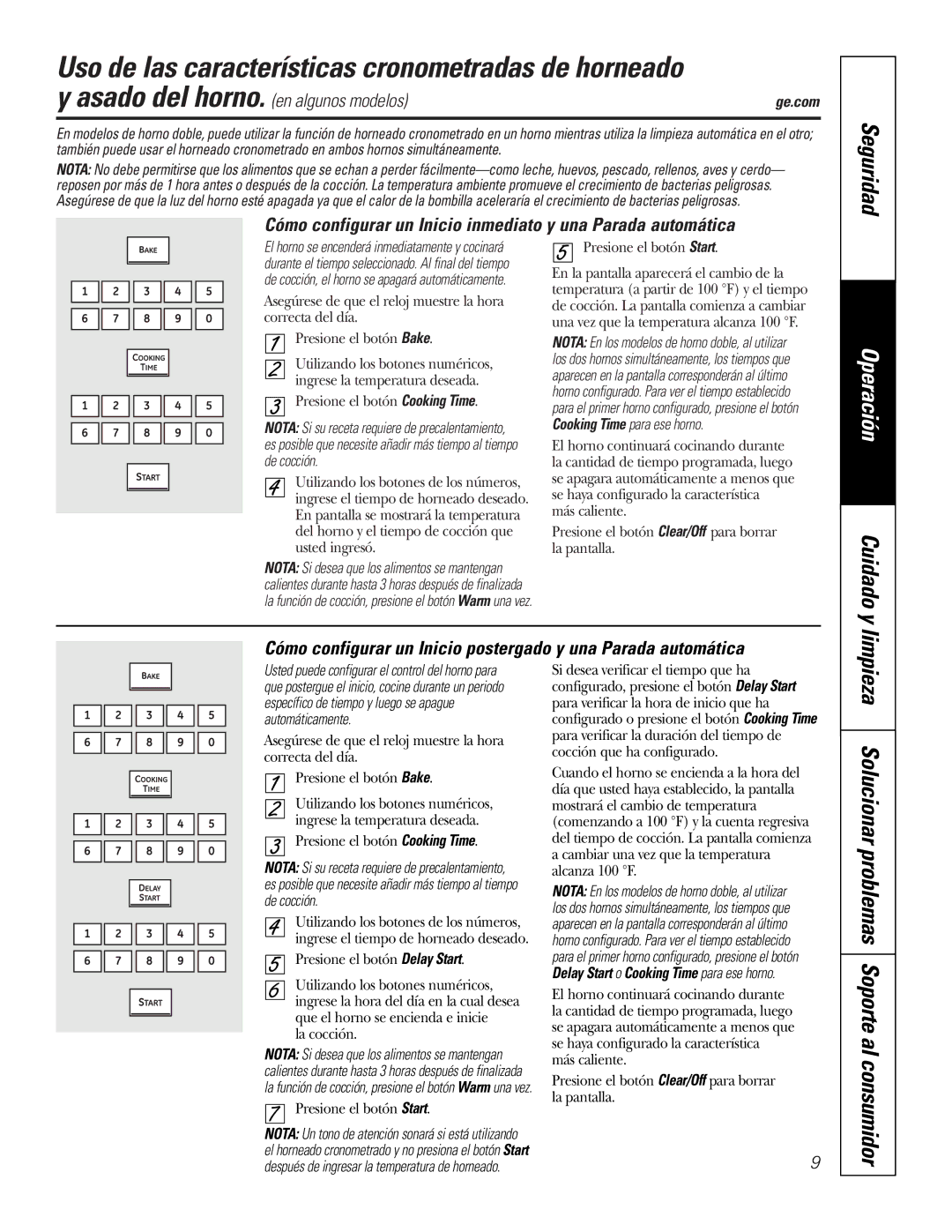 GE PK916 owner manual Uso de las características cronometradas de horneado, Cuidado y, Asado del horno. en algunos modelos 