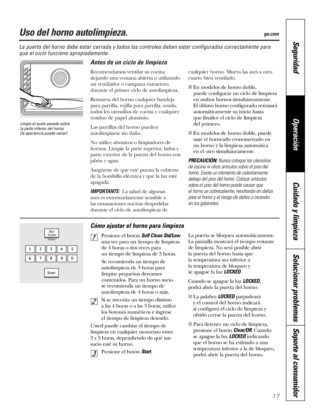 GE PK916 owner manual Uso del horno autolimpieza, Cuidado y, Limpieza Solucionar problemas Soporte al consumidor 