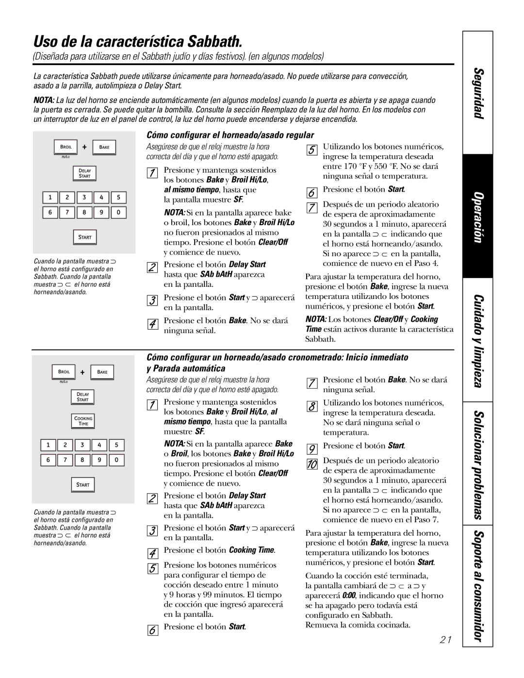 GE PK916 owner manual Uso de la característica Sabbath, Solucionar problemas Soporte al consumidor 