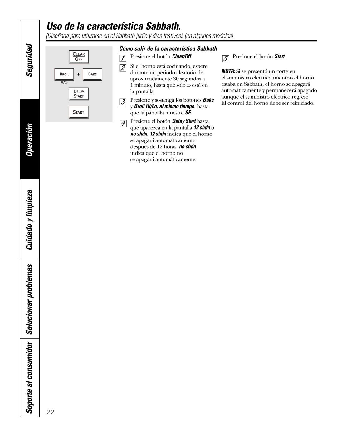 GE PK916 owner manual Seguridad, Cómo salir de la característica Sabbath 