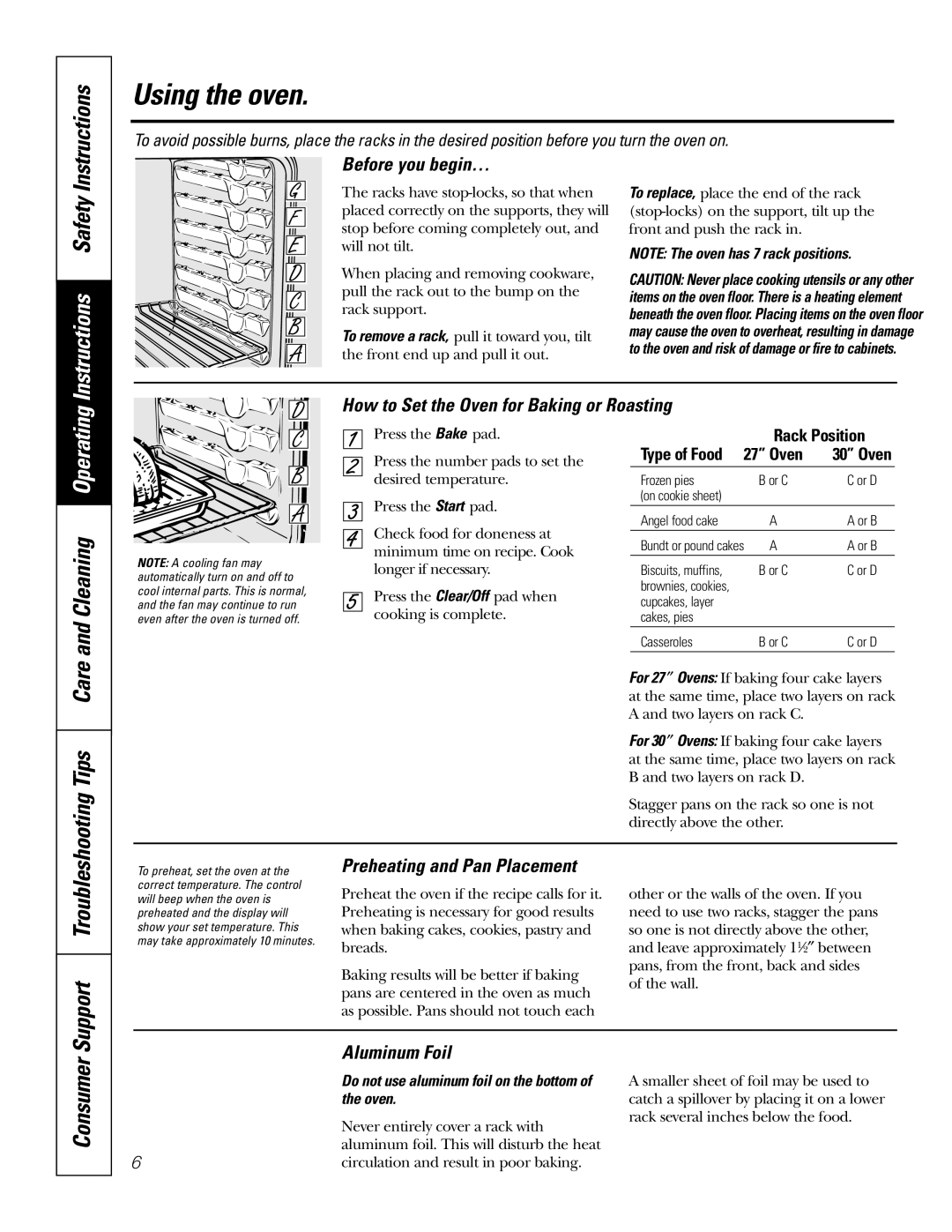 GE PK916 owner manual Using the oven 