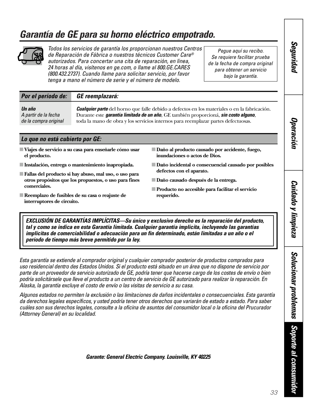 GE PK916 owner manual Garantía de GE para su horno eléctrico empotrado, GE reemplazará, Lo que no está cubierto por GE 