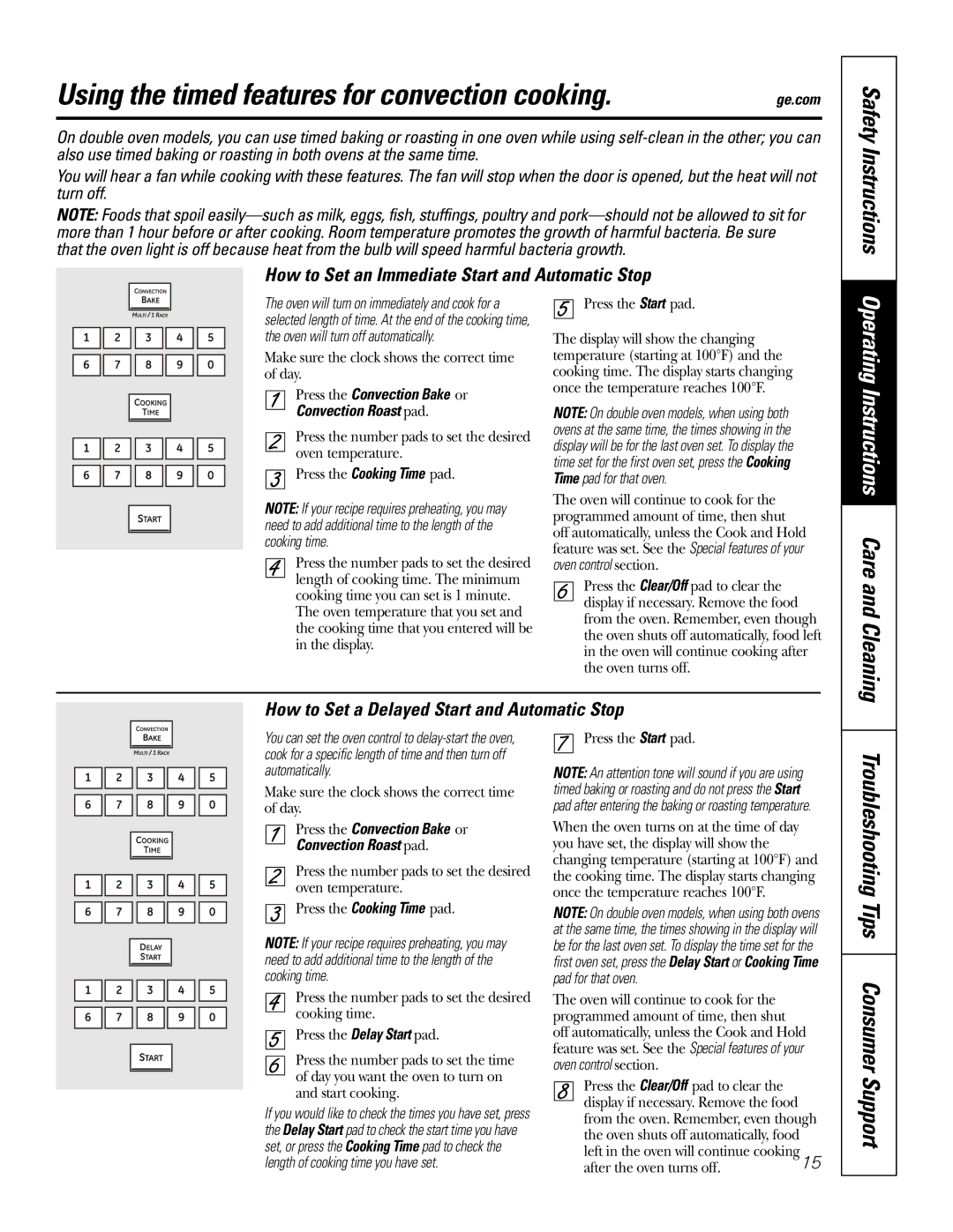 GE PK91627 manual Using the timed features for convection cooking, Safety Instructions 