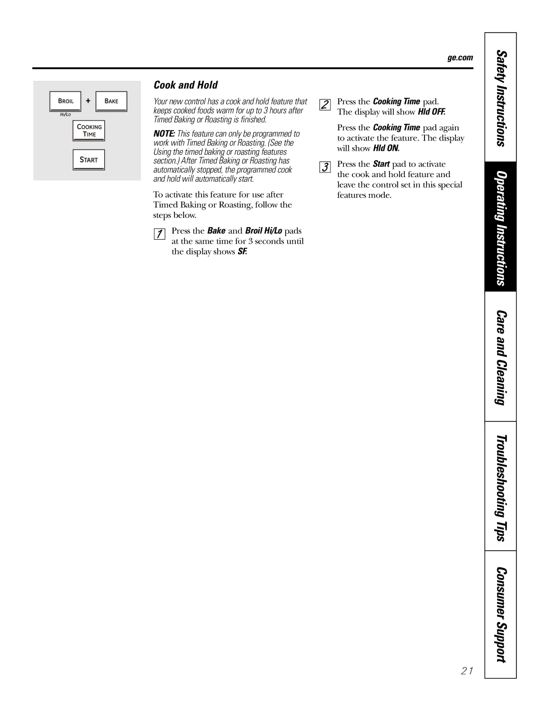 GE PK91627 manual Cook and Hold, Safety 