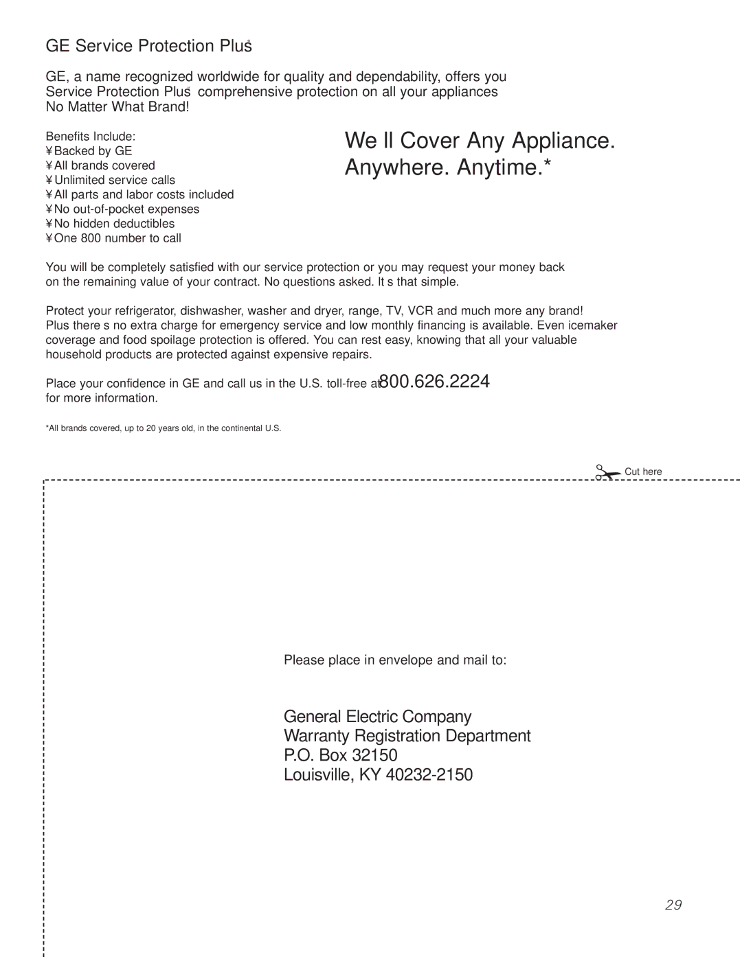 GE PK91627 manual We’ll Cover Any Appliance. Anywhere. Anytime 