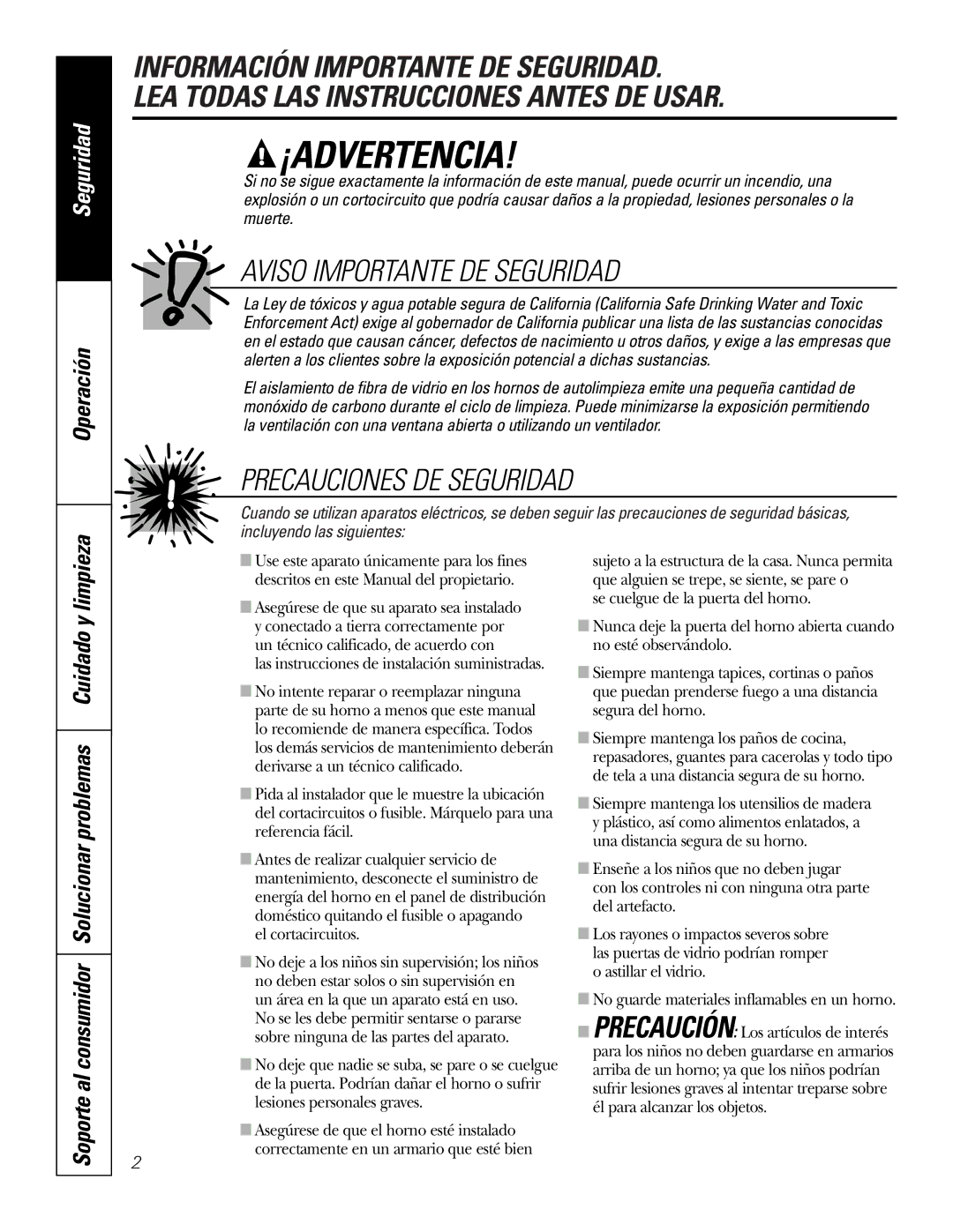 GE PK91627 manual ¡Advertencia, Operación 