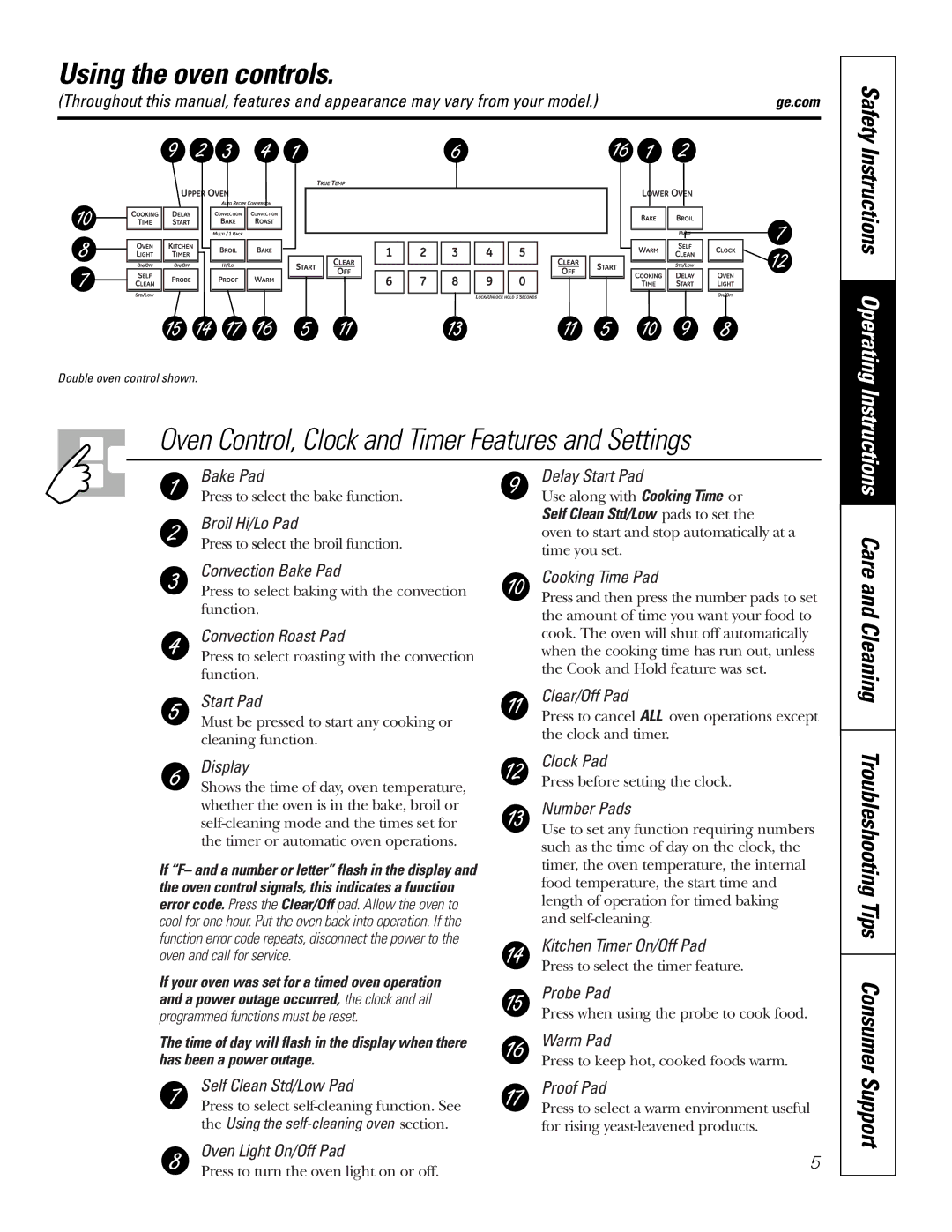 GE PK91627 manual Using the oven controls, Support, Safety Instructions Operating Instructions Care 