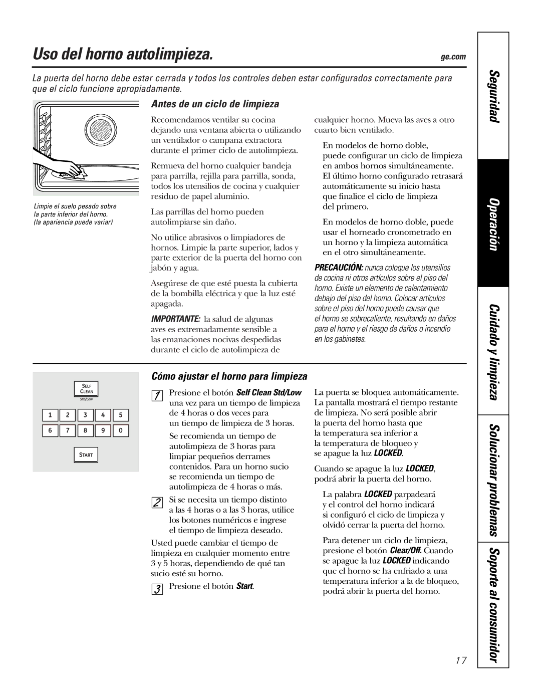 GE PK91627 manual Uso del horno autolimpieza, Cuidado y, Limpieza Solucionar problemas Soporte al consumidor 