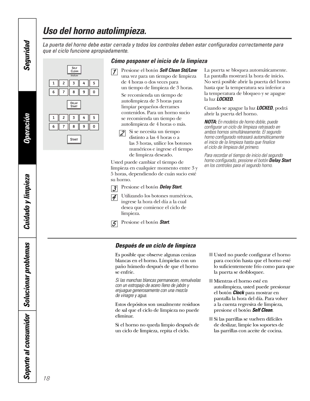 GE PK91627 manual Cómo posponer el inicio de la limpieza, Después de un ciclo de limpieza, El ciclo de limpieza del primero 