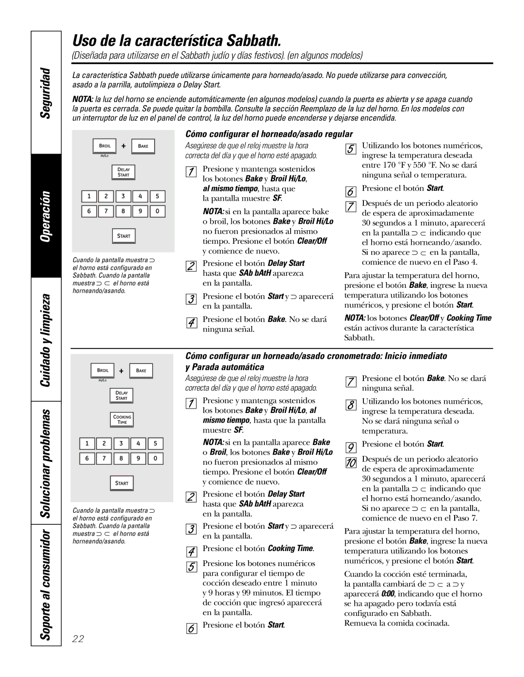 GE PK91627 manual Uso de la característica Sabbath, Cómo configurar el horneado/asado regular 