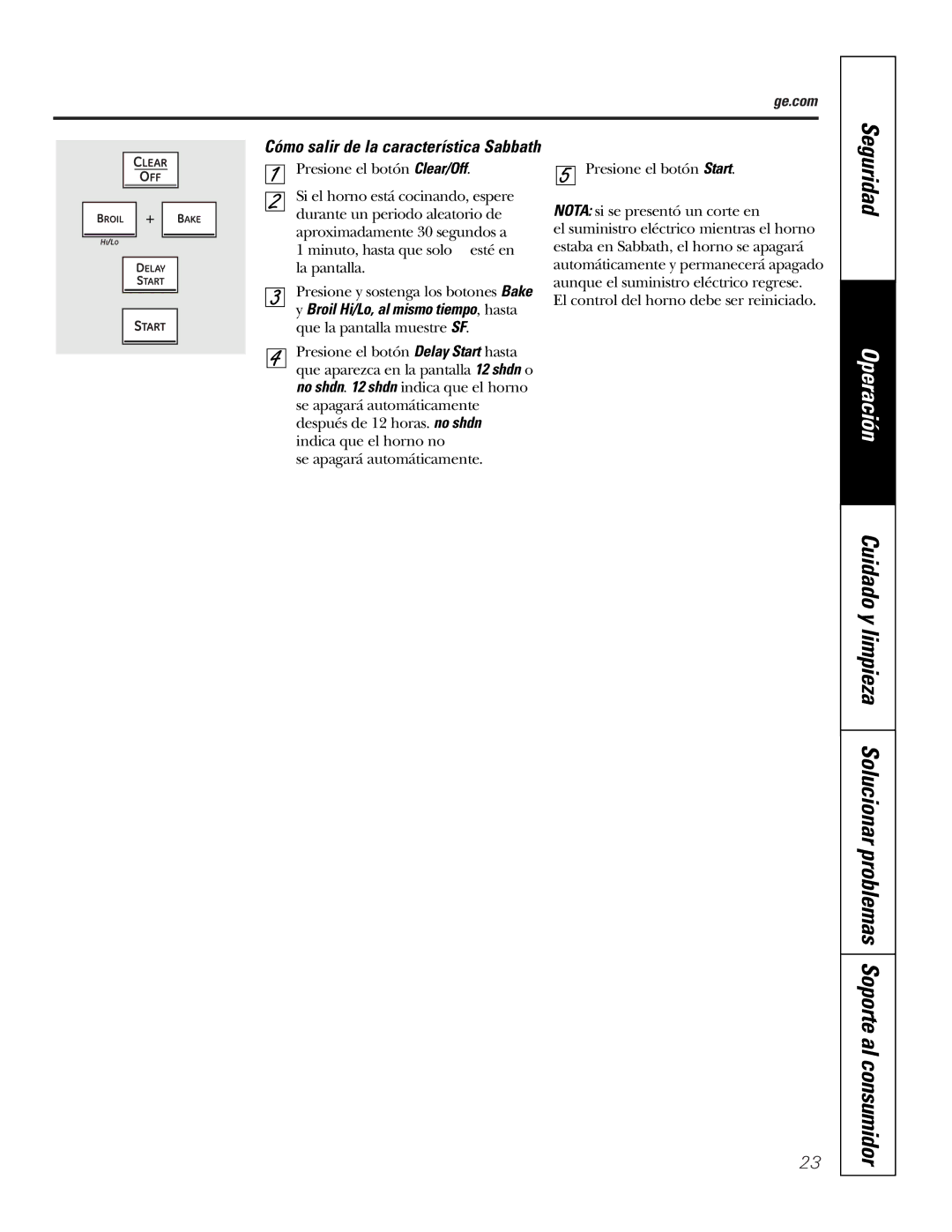 GE PK91627 manual Cómo salir de la característica Sabbath 