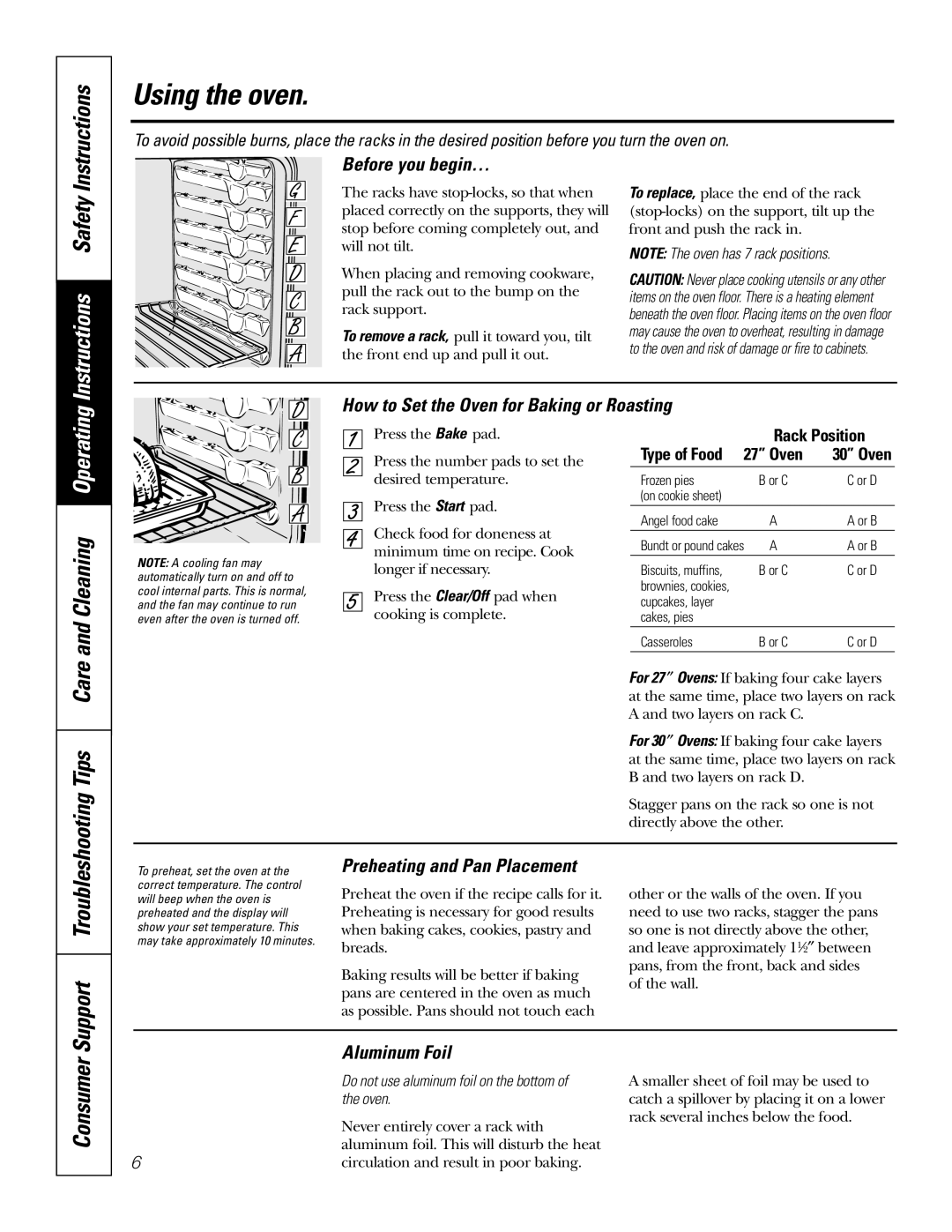 GE PK91627 manual Using the oven 