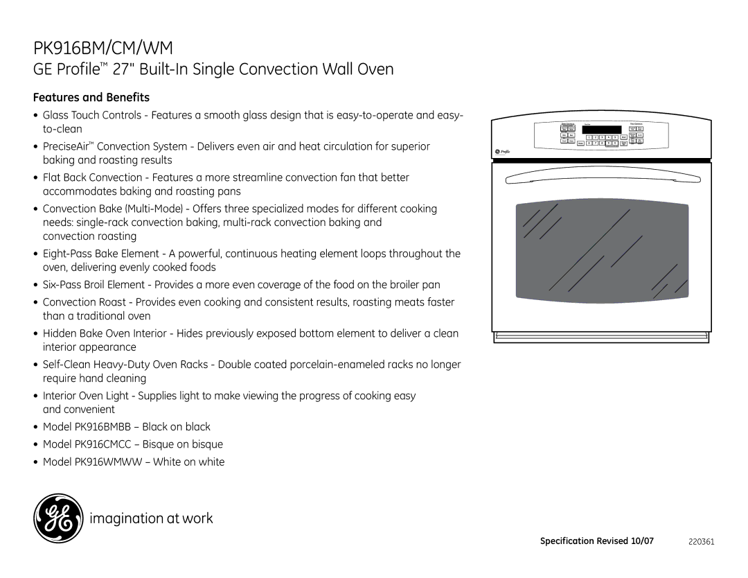 GE PK916BM, PK916WM, PK916CM installation instructions Features and Benefits 