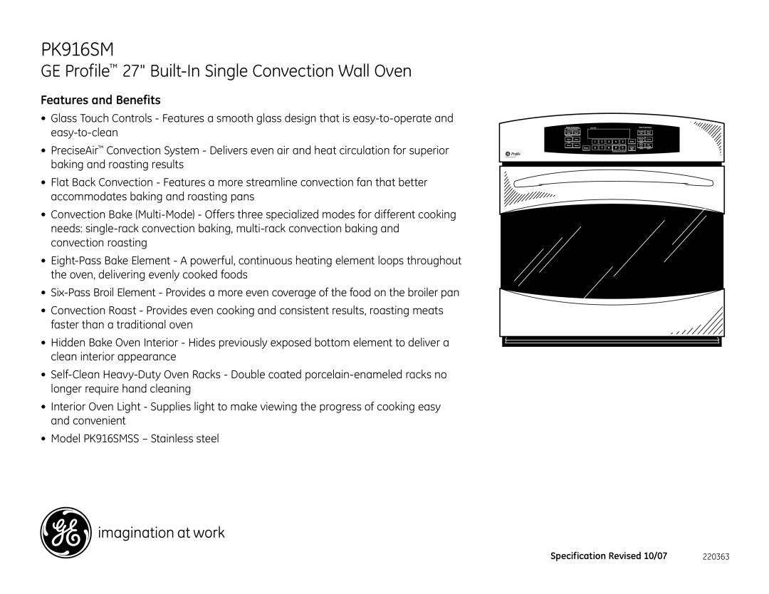 GE PK916SM installation instructions Features and Benefits 