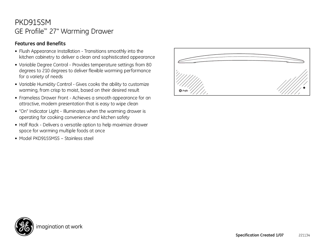 GE PKD915SMSS dimensions Features and Benefits 