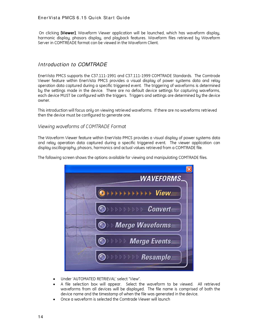 GE PMCS 6.15 quick start Introduction to Comtrade, Viewing waveforms of Comtrade Format 