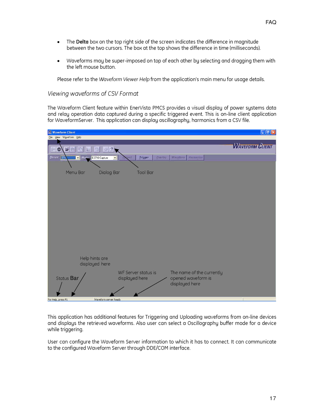 GE PMCS 6.15 quick start Viewing waveforms of CSV Format 