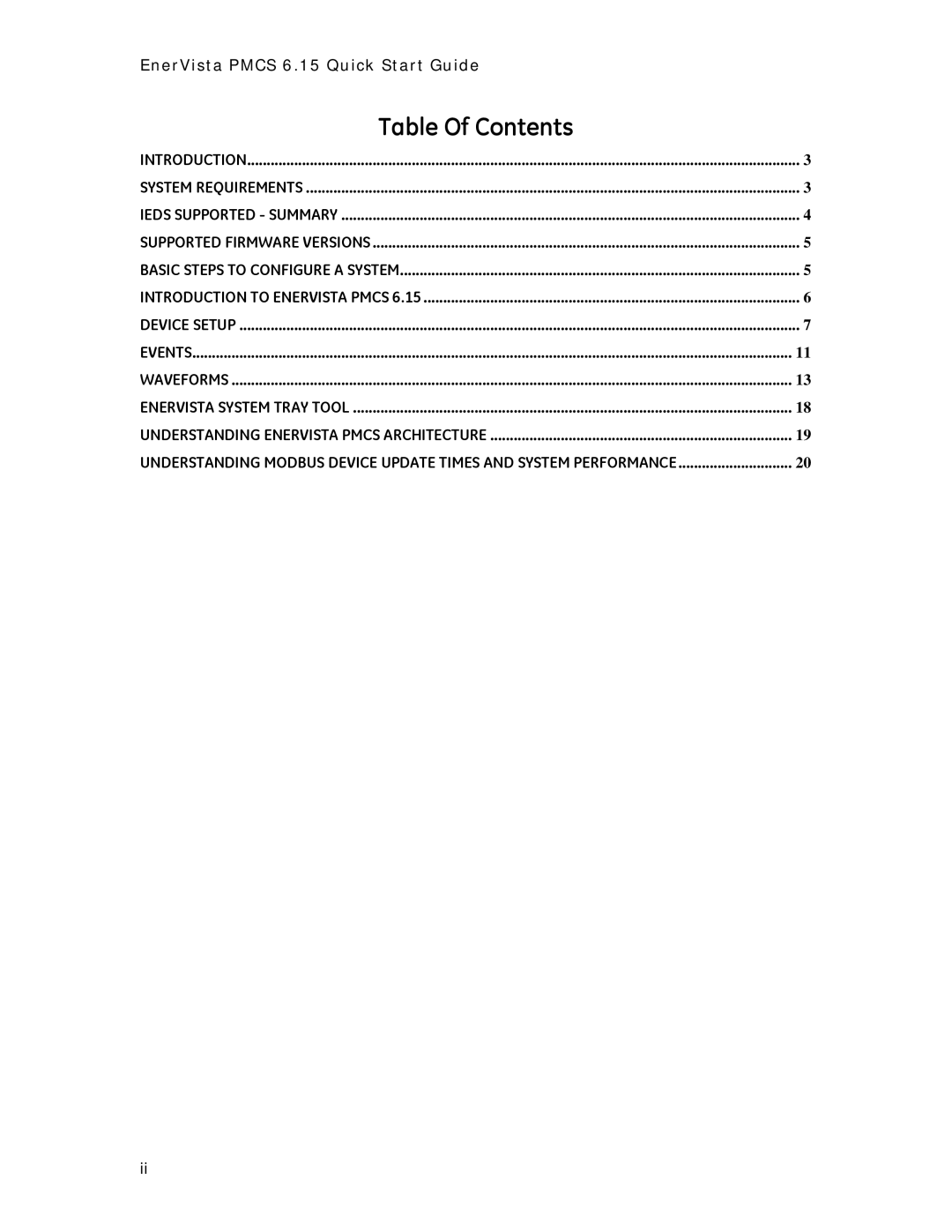 GE PMCS 6.15 quick start Table Of Contents 