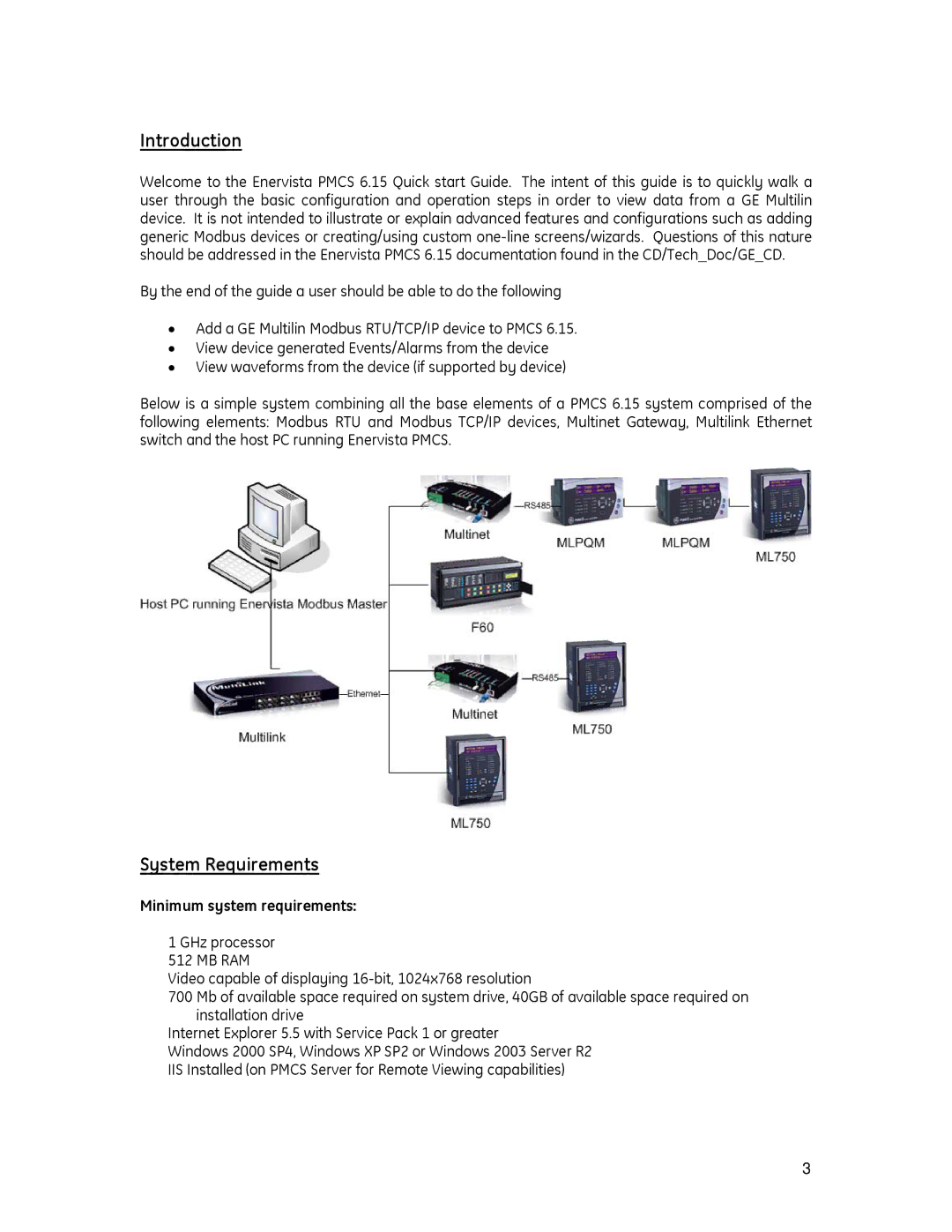 GE PMCS 6.15 quick start Introduction, System Requirements, Minimum system requirements 