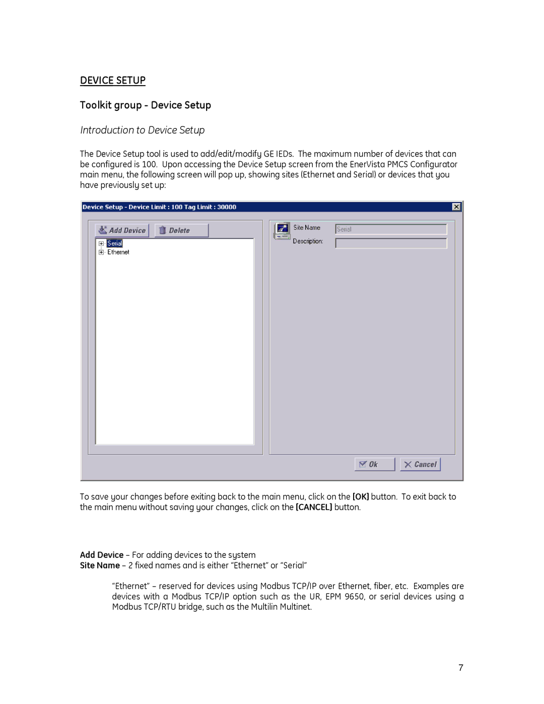 GE PMCS 6.15 quick start Toolkit group Device Setup, Introduction to Device Setup 