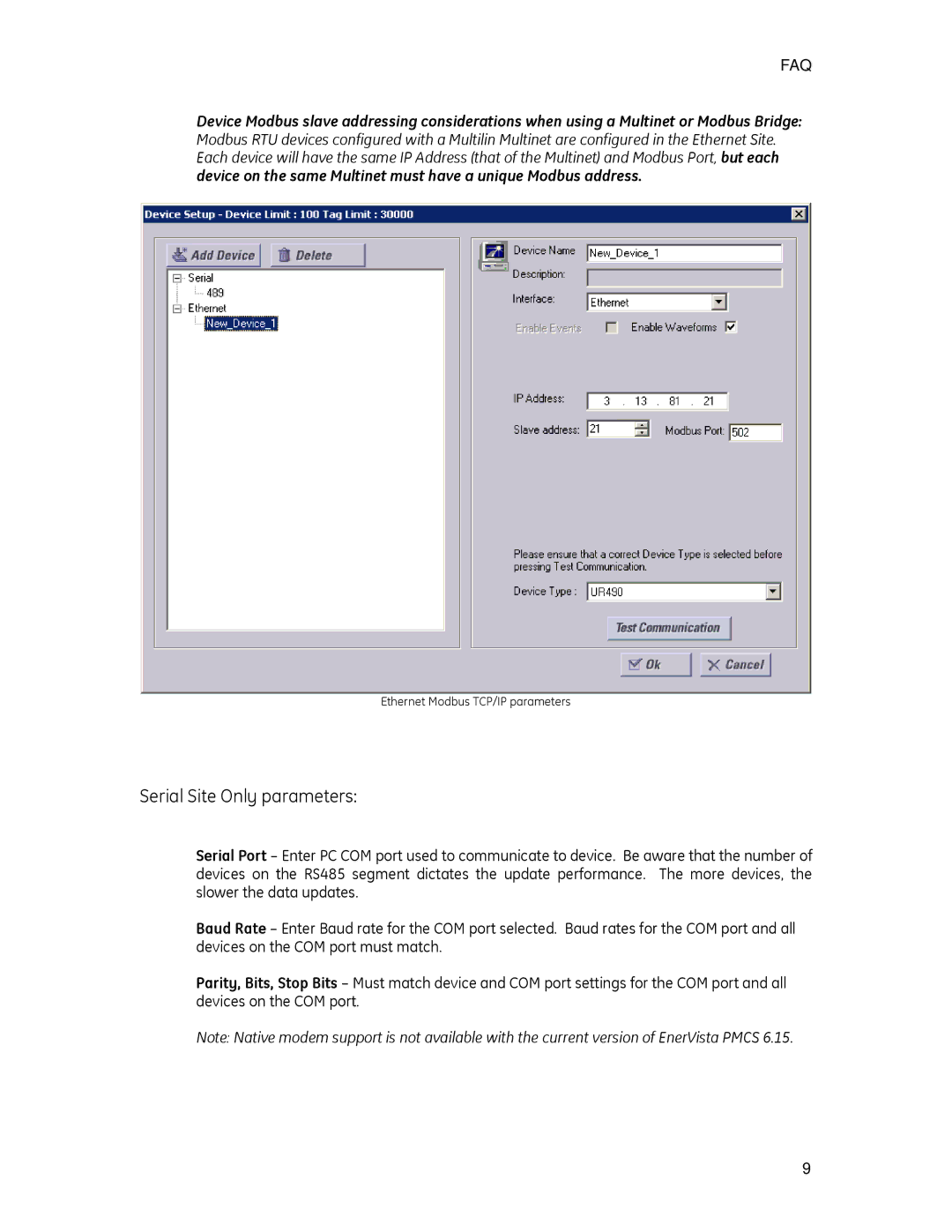 GE PMCS 6.15 quick start Serial Site Only parameters 