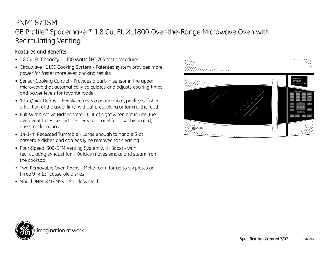 GE PNM1871SMSS dimensions Features and Benefits 