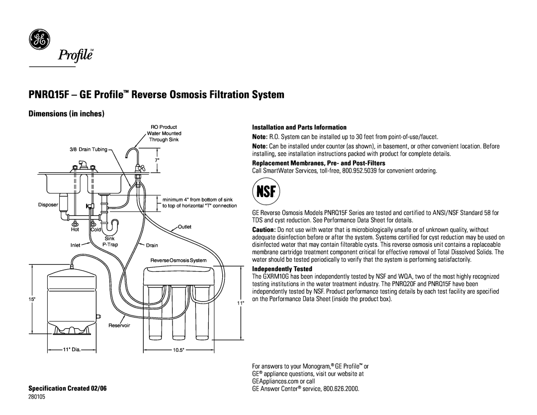 GE PNRQ15FBL dimensions Installation and Parts Information, Replacement Membranes, Pre- and Post-Filters 