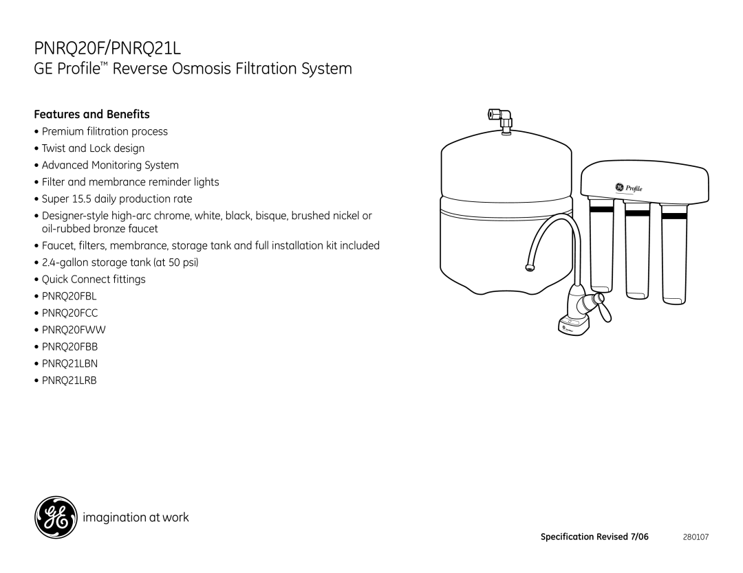 GE PNRQ21L, PNRQ20F dimensions Features and Benefits 