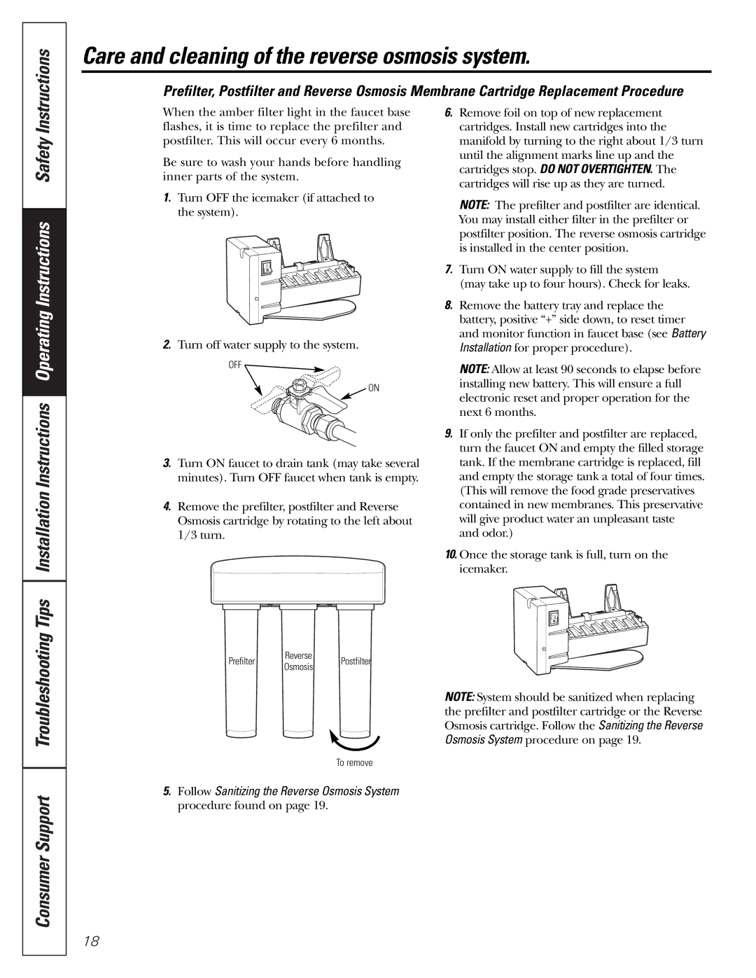 GE PNRQ21LBN, PNRQ21LRB owner manual Care and cleaning of the reverse osmosis system, Consumer Support Troubleshooting 