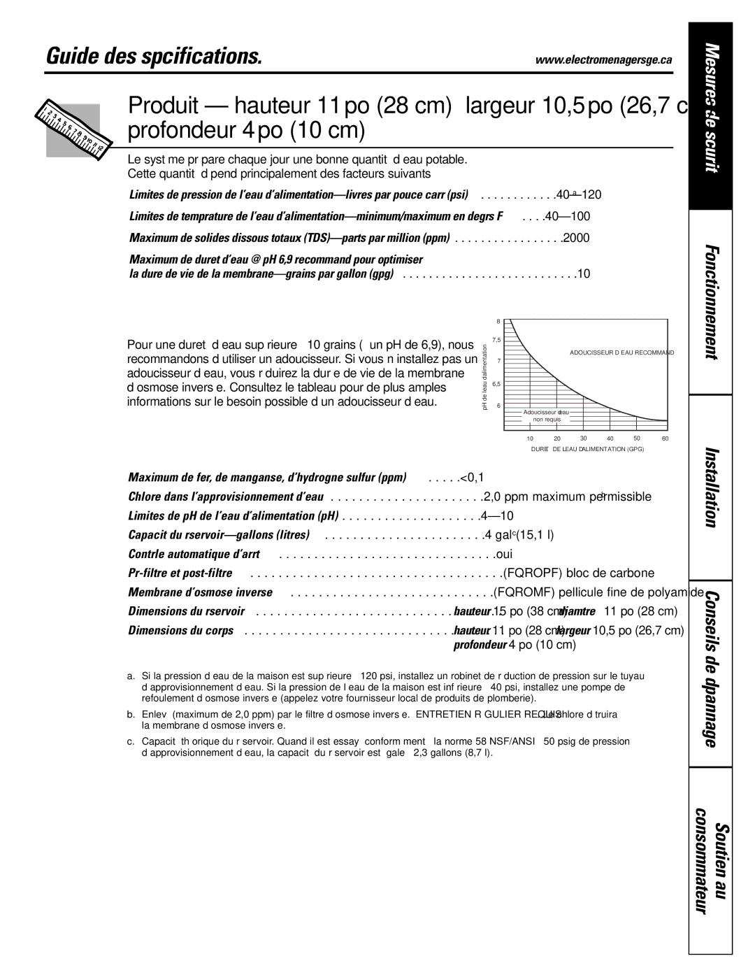 GE PNRQ21LRB, PNRQ21LBN owner manual Guide des spécifications 