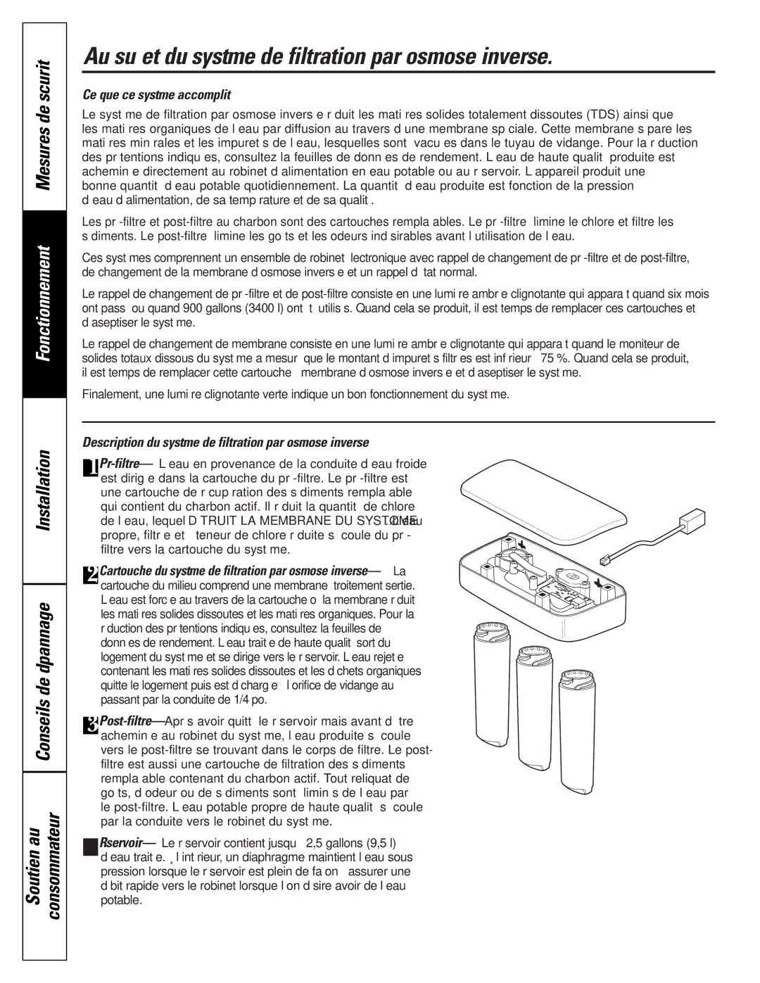 GE PNRQ21LBN, PNRQ21LRB owner manual Au sujet du système de filtration par osmose inversée, Ce que ce système accomplit 