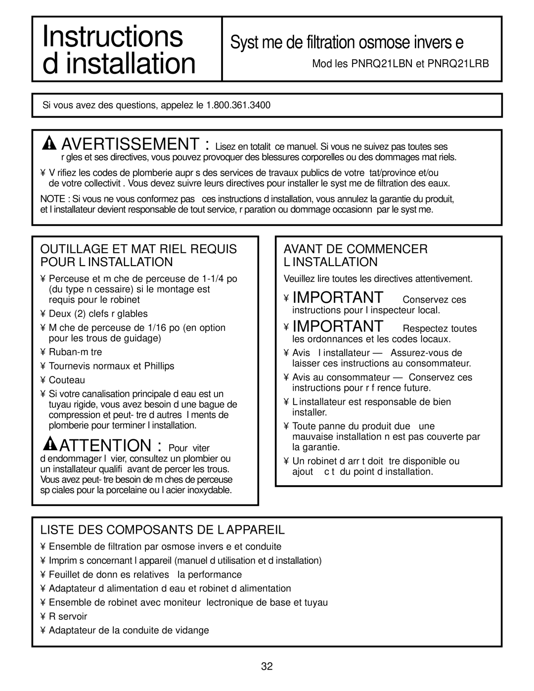 GE PNRQ21LBN, PNRQ21LRB owner manual Outillage ET Matériel Requis Pour L’INSTALLATION, Avant DE Commencer ’INSTALLATION 