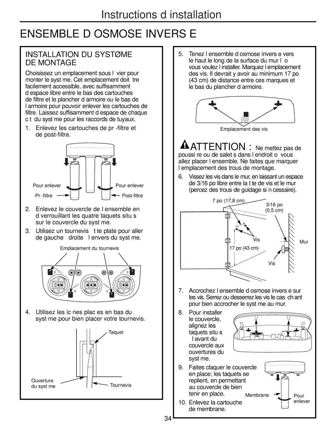 GE PNRQ21LBN, PNRQ21LRB owner manual Ensemble D’OSMOSE Inversée, Installation DU Système DE Montage 