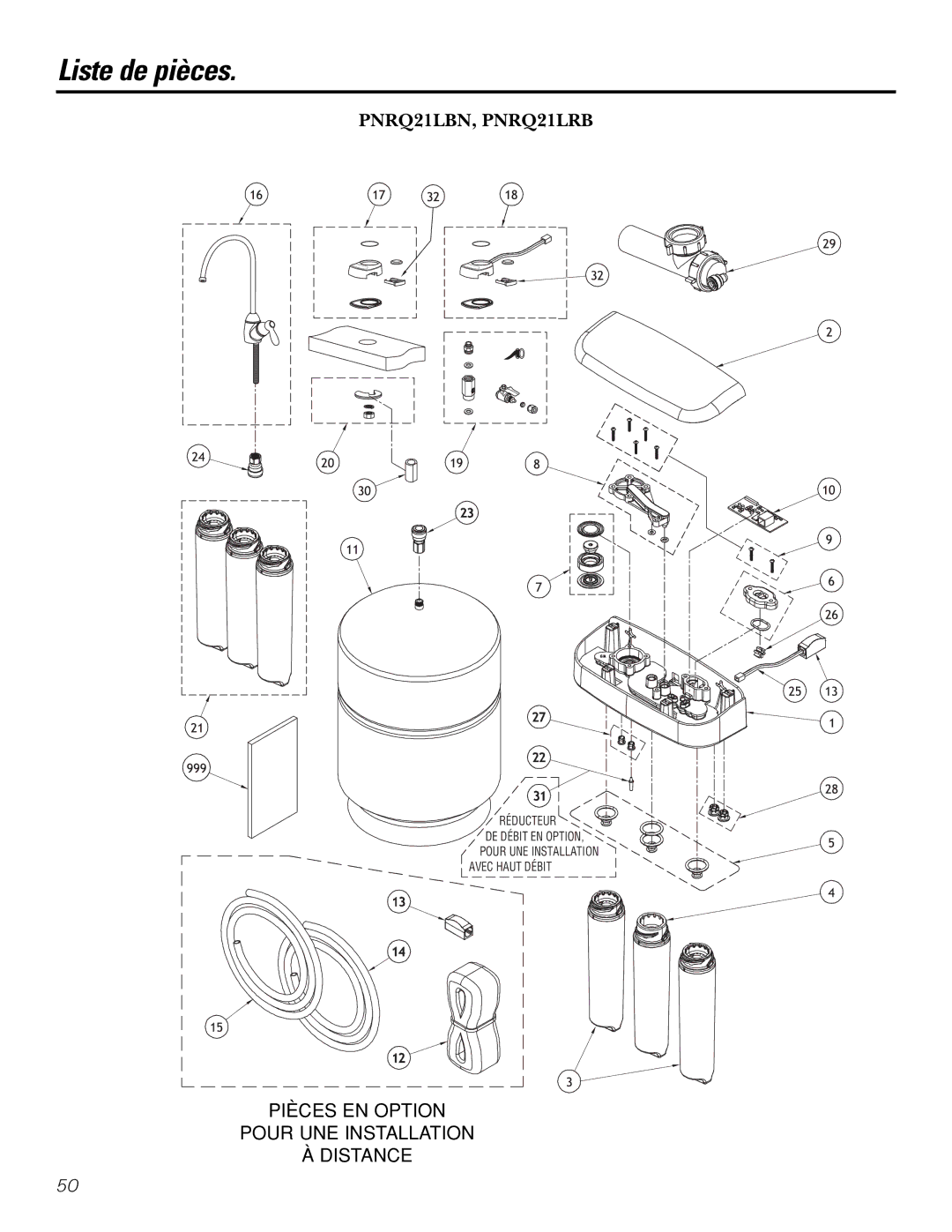 GE owner manual Liste de pièces, PNRQ21LBN, PNRQ21LRB 