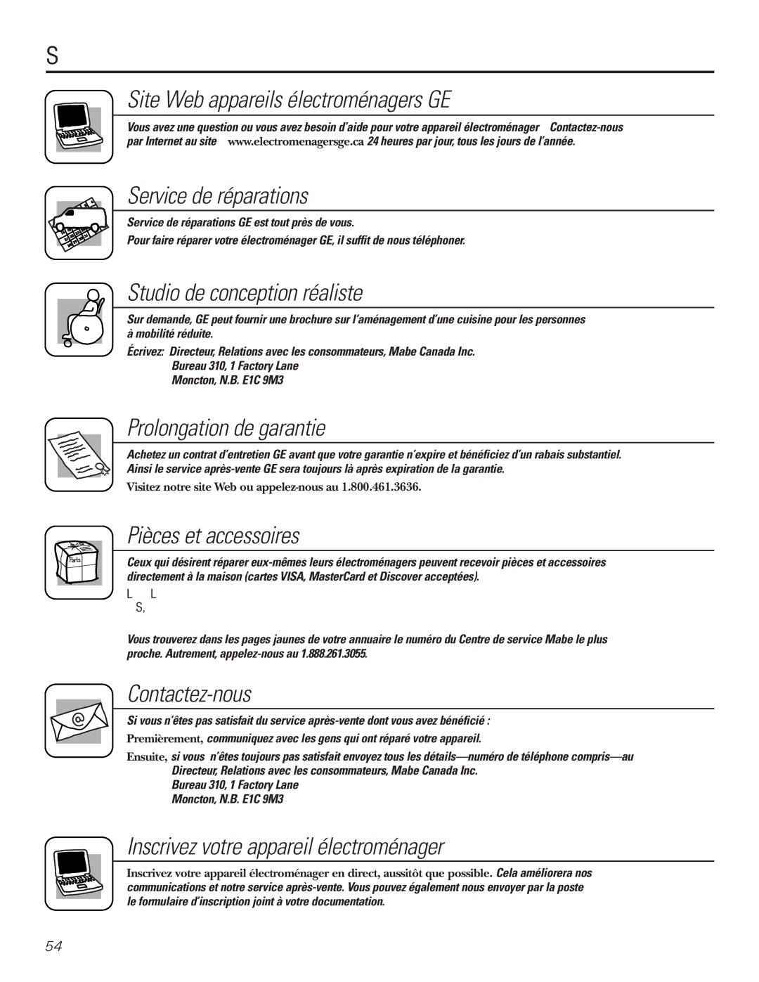 GE PNRQ21LBN, PNRQ21LRB owner manual Soutien au consommateur, Service de réparations, Prolongation de garantie 