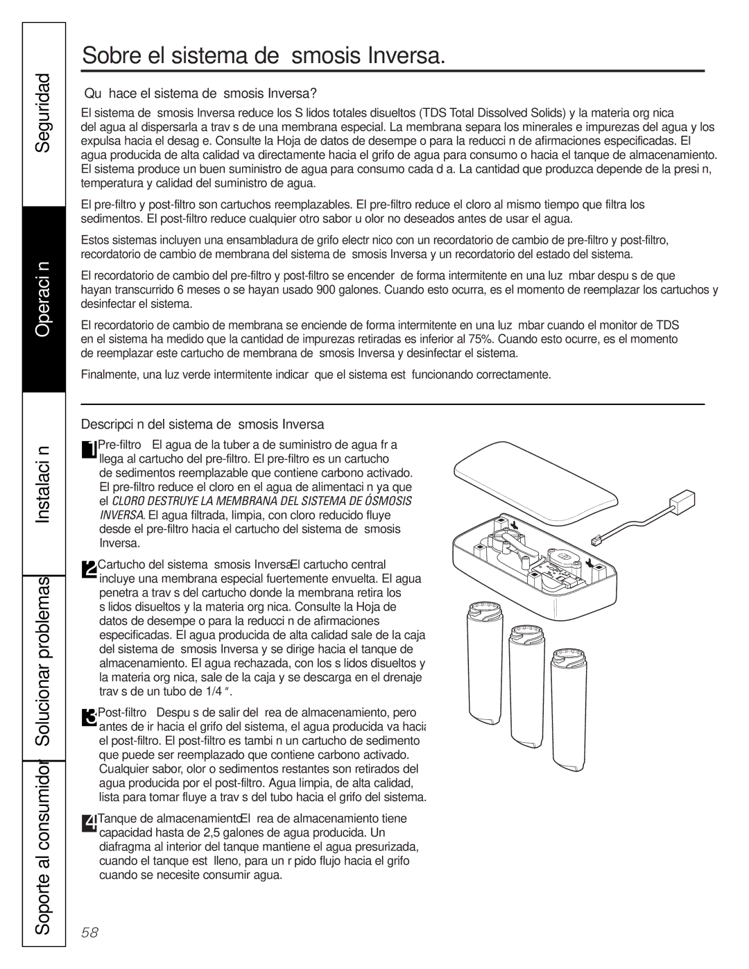 GE PNRQ21LBN, PNRQ21LRB owner manual Sobre el sistema de Ósmosis Inversa, ¿Qué hace el sistema de Ósmosis Inversa? 