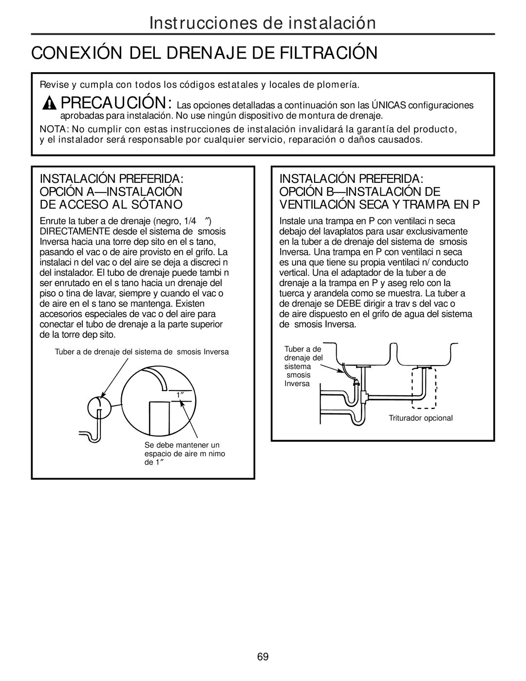 GE PNRQ21LRB, PNRQ21LBN owner manual Conexión DEL Drenaje DE Filtración 