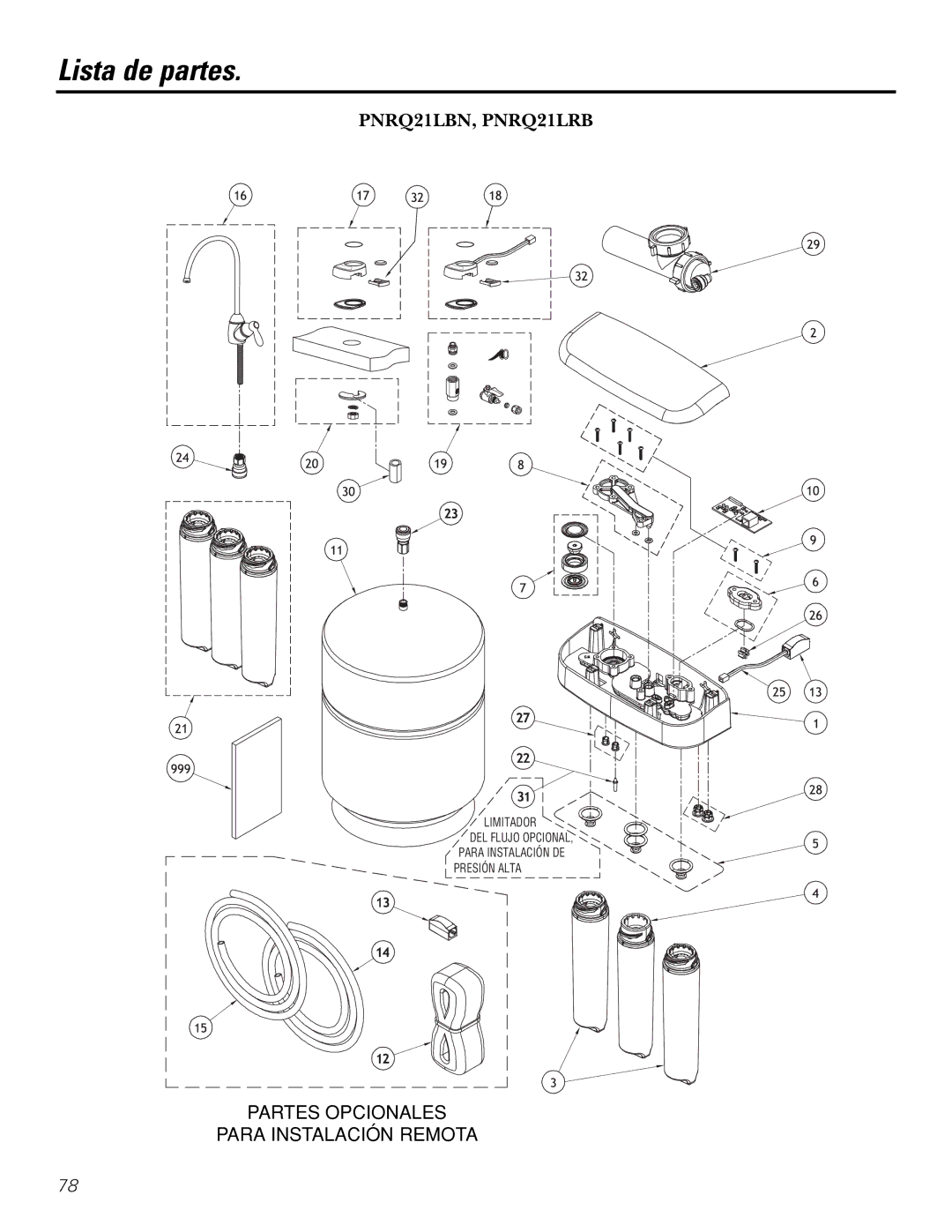 GE PNRQ21LBN, PNRQ21LRB owner manual Lista de partes 